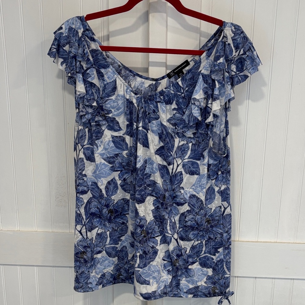 INC International Concepts Blue Floral, side tie, soft top size XXL